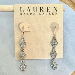 Lauren Ralph Lauren Silver-Tone Crystal Floral Drop Earrings NEW